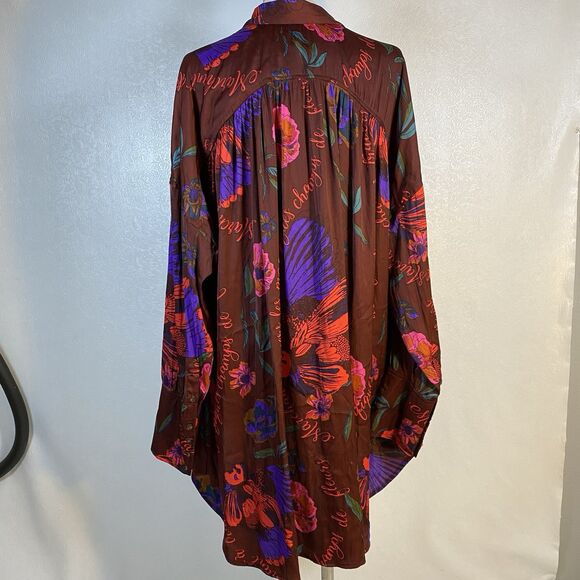 Free People sz L Silky Nights Button Up Tunic - Picture 9 of 15